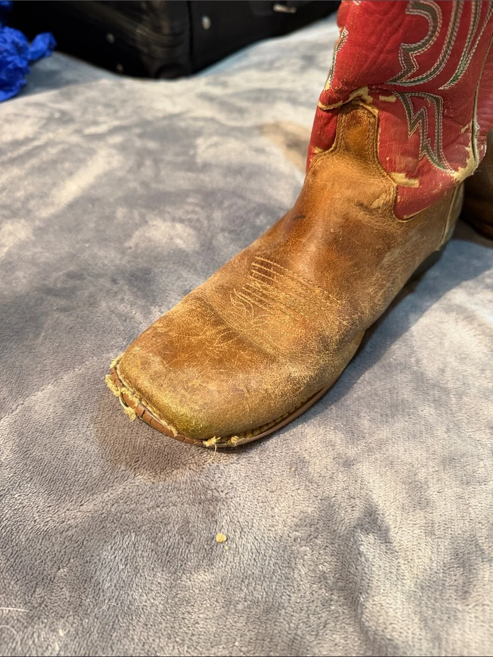 Worn Justin Boots Kids Red and Brown Western Pull-On Cowboy Boots